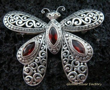 Sterling Silver & Garnet Butterfly Brooch BC-163-KT