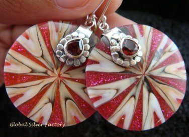 925 Silver Garnet & Shell Earrings ER-544-KT
