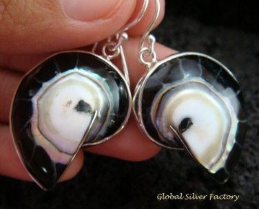 Sterling Silver Black Nautilus Shell Earrings ER-535-KT