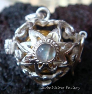 Silver Moonstone Flower Heart Harmony Ball Pendant HB-228b-KT