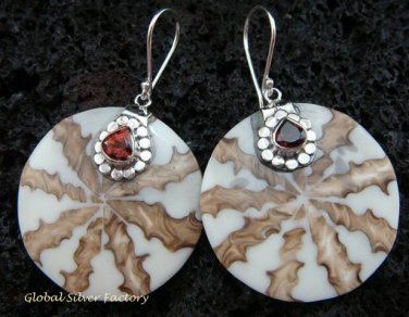 925 Silver Garnet & Shell Earrings ER-539-KT