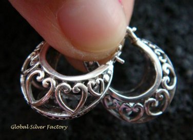 Sterling Silver Heart Design Hoop Earrings SE-150-KT