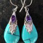 Silver Amethyst Synthetic Turquoise Teardrop Earrings SJ-143b-KA