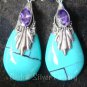Silver Amethyst Synthetic Turquoise Teardrop Earrings SJ-143b-KA