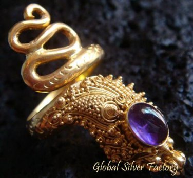 925 Silver & Gold Vermeil Amethyst Snake Ring GPR-110-NY