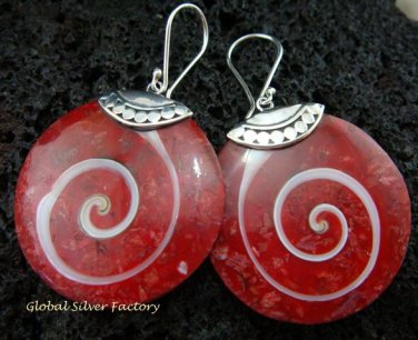 Sterling Silver Red Shell Earrings ER-547-KT