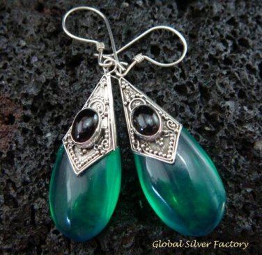 925 Silver Syn Green Quartz & Black Onyx Earrings SJ-220-KT