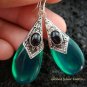 925 Silver Syn Green Quartz & Black Onyx Earrings SJ-220-KT