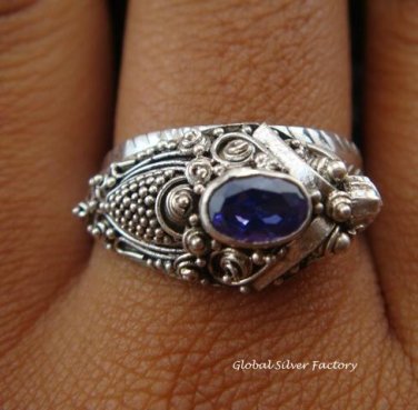 925 Silver Amethyst Snake Head Ring RI-128-KA
