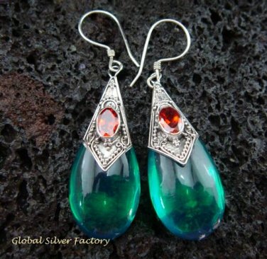 925 Silver Syntethic Green Quartz & Garnet Earrings SJ-129-KT