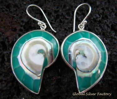Sterling Silver Blue Nautilus Shell Earrings ER-538-KT