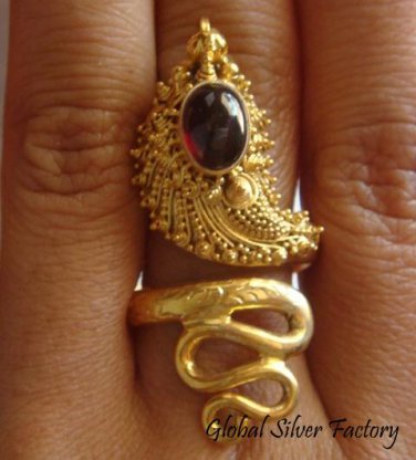 925 Silver & Gold Vermeil Garnet Snake Ring GPR-111-NY