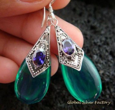 925 Silver Syntethic Green Quartz & Amethyst Earrings SJ-127-KT