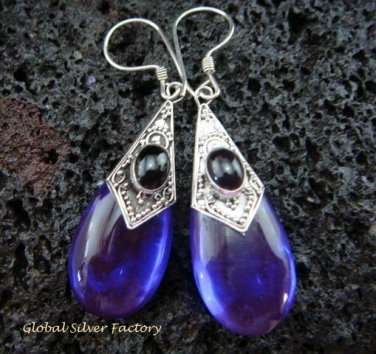 925 Silver Syn Amethyst & Black Onyx Earrings SJ-216-KT
