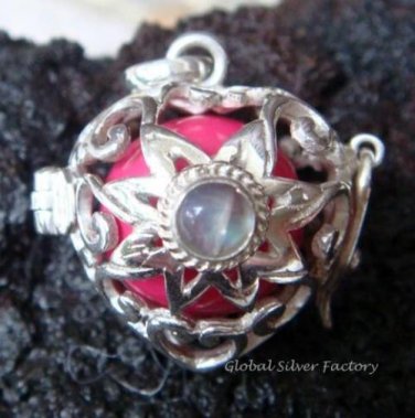 Silver Moonstone Flower Heart Harmony Ball Pendant HB-228c-KT