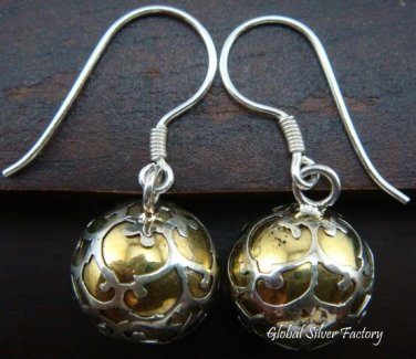925 Silver Gold Filigree Chime Ball Earrings CBE-118-KT