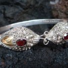 Sterling Silver Two Head Cobra Snake Bangle W Garnet SBB-219-PS