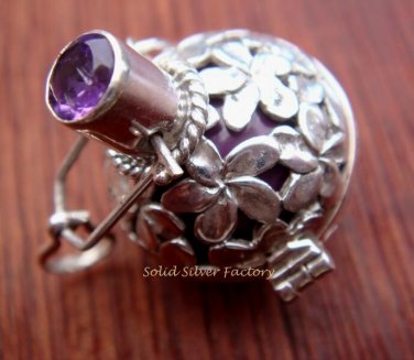 925 Silver Amethyst Frangipani Harmony Ball Pendant HB-112-KT