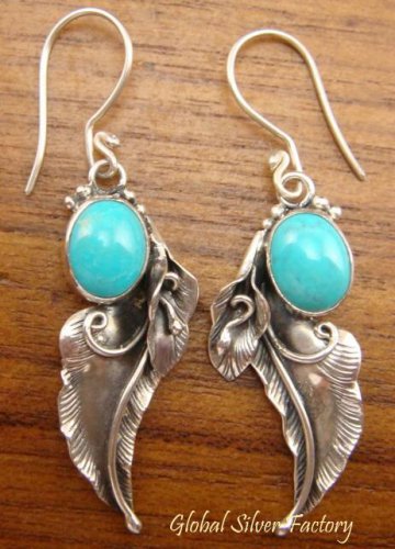 Silver & Turquoise Leaf Design Earrings ER-367-NY