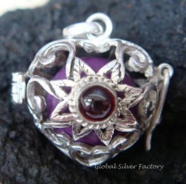 Silver Garnet Flower Heart Harmony Ball Pendant HB-229-KT