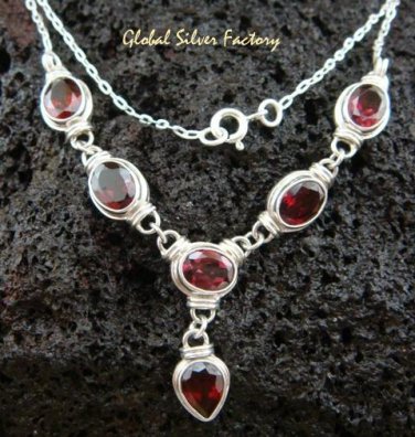 Sterling Silver & 6 Garnet Necklace NS-114-PS