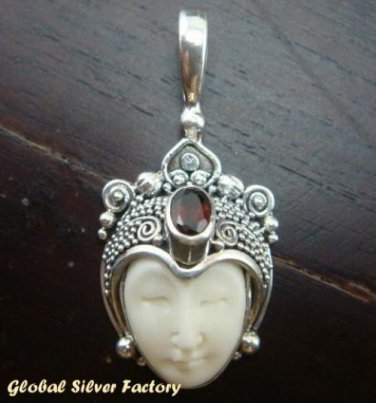 Sterling Silver Garnet Carved Bone Goddess Pendant GDP-169-KT