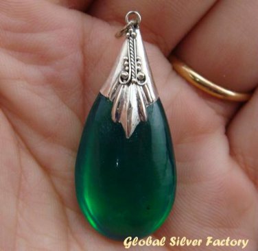 925 Silver Green Quartz (syn) Pendant SJ-203-KT