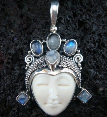 Silver 6 Rainbow Moonstone Goddess Pendant GDP-234-KT