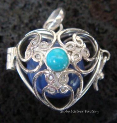 Silver Turquoise Heart Harmony Ball Pendant HB-232c-KT