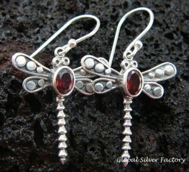 Sterling Silver Garnet Dragonfly Earrings ER-426-KT