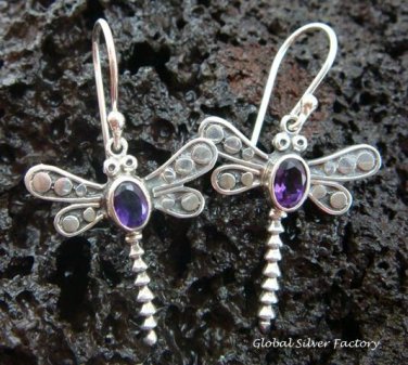 925 Silver Amethyst Dragonfly Earrings ER-425-KT
