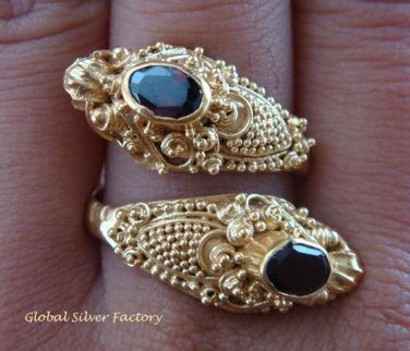 Silver & 22kt Gold Plated Garnet Snake Ring GPR-123-KA