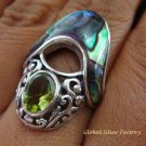 925 Silver Paua Shell & Peridot Ring RI-292-KT