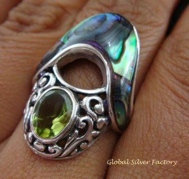 925 Silver Paua Shell & Peridot Ring RI-292-KT