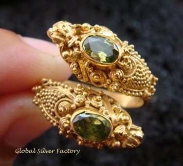 Silver & 18kt Gold Plated Peridot Snake Ring GPR-122-KA
