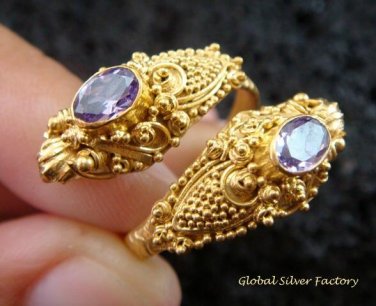 925 Silver & 22kt GP Amethyst Snake Ring GPR-121-KA