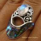 925 Silver Paua Shell & Moonstone Ring RI-291-KT