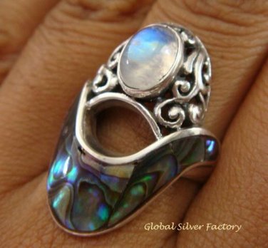 925 Silver Paua Shell & Moonstone Ring RI-291-KT
