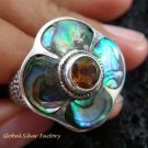 925 Silver Paua Shell & Citrine Ring RI-290-KT