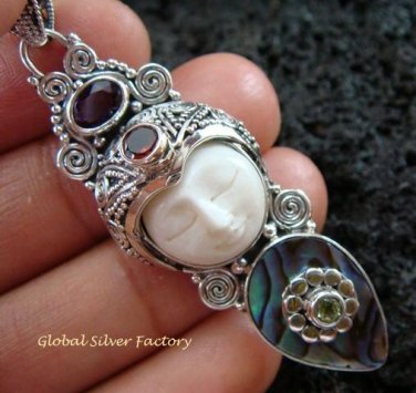 925 Silver Paua Shell & Mix Gem Goddess Pendant GDP-1006-PS