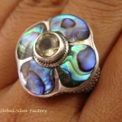 925 Silver Paua Shell & Peridot Ring RI-289-KT