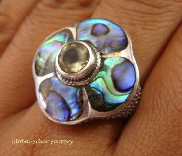 925 Silver Paua Shell & Peridot Ring RI-289-KT