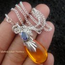 925 Silver Amethyst Synthetic Amber Teardrop Pendant SJ-119-KA