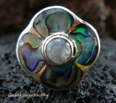 925 Silver Paua Shell & Moonstone Ring RI-288-KT
