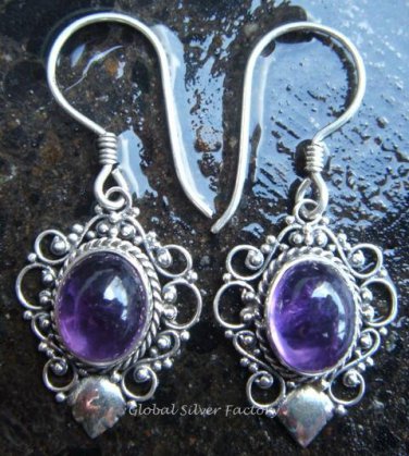 925 Silver & Amethyst Balinese Design Earrings ER-280-NY