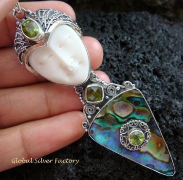 925 Silver Paua Shell & Peridot Goddess Pendant GDP-1003-PS
