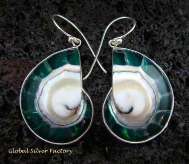 Sterling Silver Green Nautilus Shell Earrings ER-536-KT