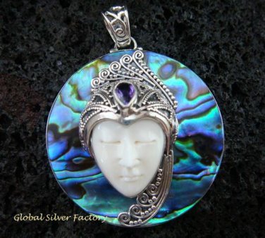 925 Silver Paua Shell & Amethyst Goddess Pendant GDP-986-PS