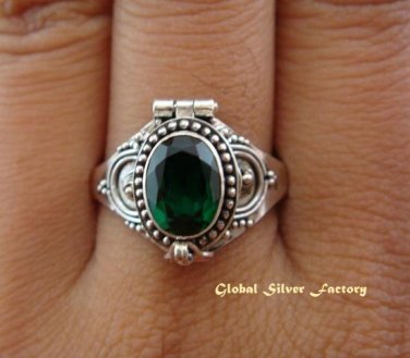 925 Silver & Green Quartz Locket Ring LR-486-KT