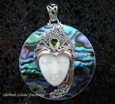 925 Silver Paua Shell & Peridot Goddess Pendant GDP-985-PS
